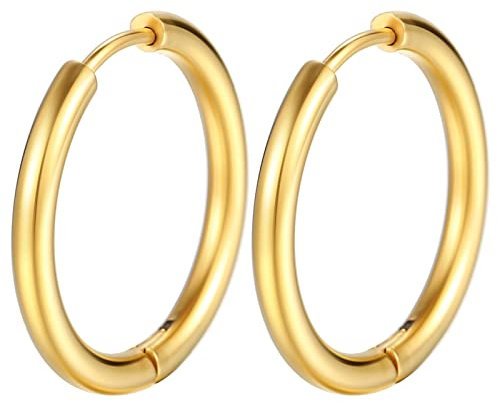 Creolen Edelstahl Gold, Damen Herren Edelstahl Creolen 8mm Glatter Kreis Gold(2mm)