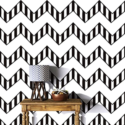 JOLIHOME Modern Räume Geometrische Muster Tapete Schwarze und Weiße Streifen Wasserdichte Selbstklebende Vinylfolie für Badezimmer Schlafzimmer Küche Wandaufkleber 44.5x500cm