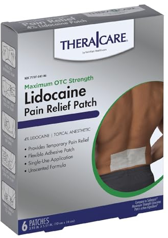 Thera|Care Maximum Strength OTC Pain Relief Patch | 4% Lidocaine Patch | 3.9” x 5.5” | 6-Count Box