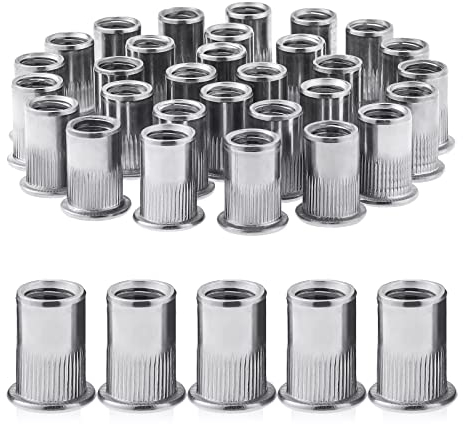 Gueenky 30 Pezzi Dadi Rivetti Filettati in Acciaio Inox, M10 Dadi Filettati a Testa Piatta Assortimento M10 Inserti Filettati Mobili in Legno (15 mm x 20 mm)