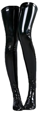 YiZYiF Damen Glanz Lack Leder Strümpfe Wetlook Halterlose Strümpfe Oberschenkel Latex Lange Socken Stockings Overknee Fetisch Dessous Schwarz Einheitsgröße