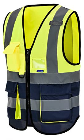 AYKRM 21 colour yellow navy high viz hi vis Zipper Front High Visibility vest Hi Vis Executive jacket Vest Waistcoat with Phone & ID Pockets