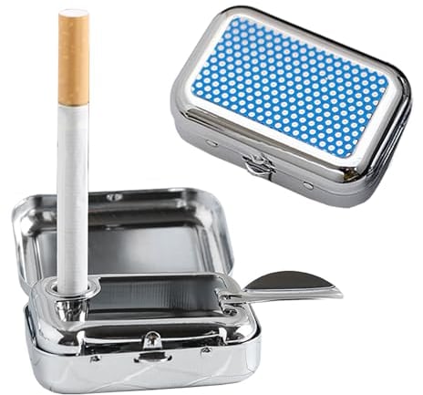 VOVCIG 2 Stück Taschenaschenbecher Geruchsdicht Aschenbecher Mit Deckel Reiseaschenbecher Mini Tragbarer Ashtray Mit Zigarettenablage Quadratischer Metall Aschenbecher (2 x Blau)