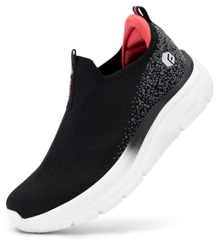 FitVille Scarpe Larghe Senza Lacci Donna Passeggio Casual Sneakers Slip-on Camminata Scarpe Ginnastica Nero con Rosso 40 EU Larga