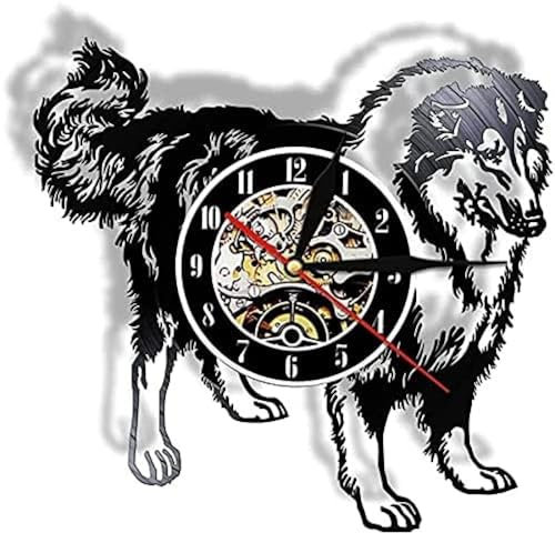 AGlitw Orologio da Parete Sagoma Cane da Compagnia Collie Club Disco in Vinile Orologio da Parete Negozio di Animali Stile Art Déco