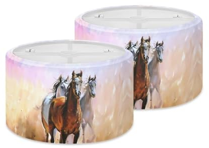 Xoenoiee Laufendes Pferd Druck Polyester Lampenschirm für Stehlampe, Pendelleuchte, Tischlampe Wohnkultur PVC Trommel Lampenschirm UNO, 2 Sets