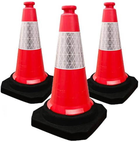 Berry 50 cm trafikkon | Hög synlighet säkerhetstron med svart bas | 20 tum PE bärbar vägkon för gata, uppfart och parkeringssäkerhet | vindbeständig reflekterande trafikkon – set med 3