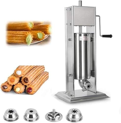 JINGEDD Commercial Churro Maker,5L 7L Stainless Steel Manual Spanish Donut Maker Machine,Hipped Cream Dispensers With 4pcs Nozzles For Home Restaurants Cafeterias Bakeries,7L