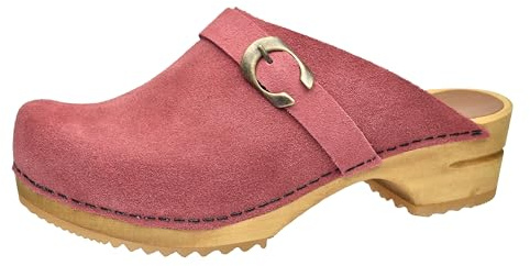 Sanita Hedi offener Clog, Wildleder | Original handgemacht | Leder-Holzclogs für Damen | Nachhaltige Sohle | Misty Rose | 41 EU
