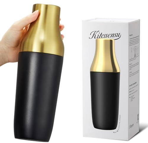 Kitessensu Hybrid Cocktail Shaker | Vacuum Insulated Stainless Steel Martini Shaker with Double Wall Martini Cup | Integrated Measuring System | Tumbler Lid & Cocktail Recipes Included | Crown