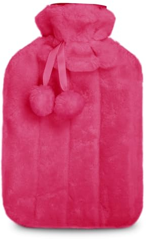 KEPLIN Cosy Hot Water Bottle with Plush Cover & Bobble - Relieves Body Aches & Pains, Washable Safe & Durable Heating Pad - Ideal Cosy Nights & Gifts - Large 2L (Plum)