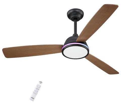 activeallbrite Ventilador de Techo con Mando a Distancia, Motor DC, 6 Velocidades, Ultra silencioso, Función Verano-Invierno, Temporizador, 3 Aspas 132 de Diámetro,Oscuro Madera