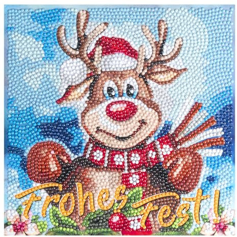 Ideen mit Herz Diamond-Painting-Aufleger | 20 cm x 20 xm | wunderschöne Motive | inkl. Zubehör | für Holzbox oder Geschenk-Kiste (Rentier Rudolph)