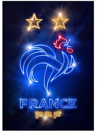 Displate - Poster en Métal - Fédération Française de Football - L'équipe de France - FFF Crest FFF Rooster neon hauteur 45 cm largeur 32 cm.