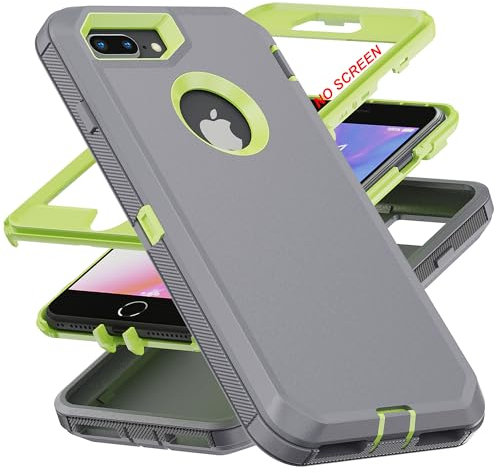 AYMECL for iPhone 6 Plus/iPhone 7 Plus/iPhone 8 Plus Case[Military Grade] 3 in 1 Heavy Duty Full Body Shockproof Protection Phone Case for iPhone 6P/7P/8P 5.5 inch,Green+Grey