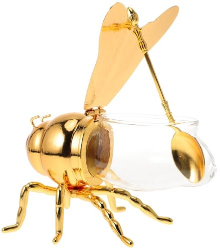 Garneck Bee Honey Jar, Decorative Bee Shaped Honey Pot Bee Figurine Glass Honey Container Syrup Dispenser Crystal Condiment Pot Sugar Holder Bowl for Kitchen Home