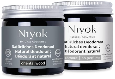 Niyok® 2-in-1 Deocreme (1x Kokos ohne Parfum + 1x Oriental Wood) • Natürliches Deo ohne Aluminium • 24h Schutz vor Geruch & Schweiß • Vegane Deodorant Creme Unisex • Feste Deo Creme vegan