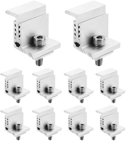 Sourcing Map 10pcs Aluminum Solar Panel End Clamps, Z Brackets for Solar Panels, 32-50mm Frame, Silver, Roof Mount