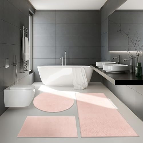 TT Home Badezimmer Teppich Hochflor Badematte Modern Weich In Versch. Farben u. Größen, Größe:60x100 cm, Farbe:Pink