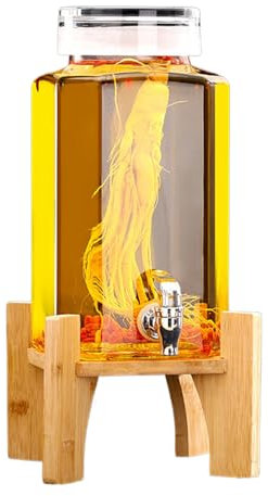 JSDQQG Distributeur De Boissons en Verre,Machine À Boissons en Verre avec Support,Fontaine À Boisson avec Robinet,Fontaine A Eau Paille en Verre,Distributeur d'eau en Verre,A Faucet,3L