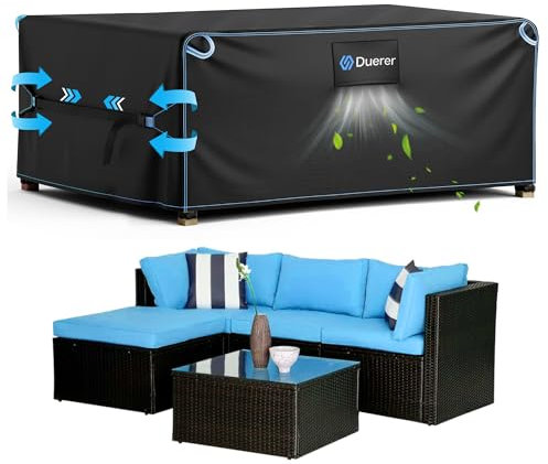 Duerer Gartenmöbel Abdeckung Wasserdichte Rechteckig 125x125x74cm Abdeckplane Gartenmöbel Schutzhülle Winterfest für Gartentische, 420D Oxford Gewebe Anti-UV, für Loungemöbel Terrassenmöbel