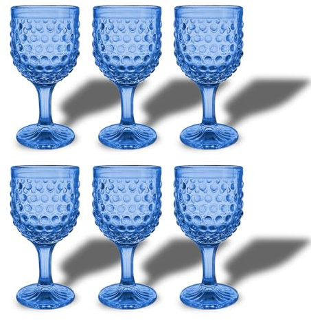 ARCA, Set 6 Calici in Vetro Colorato Cherry Blossom, Blu, 340 ml