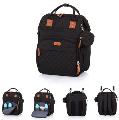 Chipolino Wickeltasche, Kinderwagen Rucksack Reißverschluss Schnullertasche, Farbe:schwarz