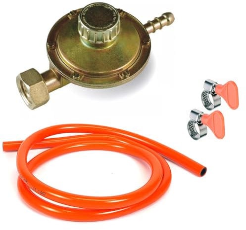 Paluplus Set Regolatore Bassa Pressione Variabile + Tubo in gomma da 1,5 Metri + 2 Fascette, Kit per Bombola gas per Cucine, Stufe, Fornelli, Barbecue -1200S