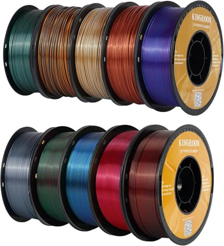 kingroon 3D Printer Filament PLA 3D-Druckerfilament,… (Polymilchsäure, 10 Rollen PLA liefert Seide mehrfarbig)