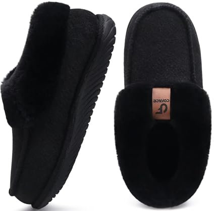 COFACE Zapatillas Mujer Invierno Cerradas Termicas Pantuflas Caliente Peluche Piel Forradas Comodas Memory Foam Slippers Ortopedicas Antideslizante Goma Suela Babuchas Negro 40