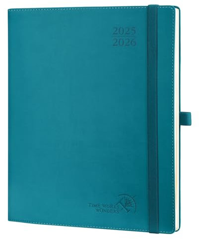 POPRUN Kalender 2025 2026 Wochenplaner (Aug.2025-Dez.2026) Softcover mit PU-Leder, ca. A4 (26,5 x 21,5 cm), 17-Monate-Terminplaner 1 Woche 2 Seite mit Zertifiziertem Papier - Pazifikgrün