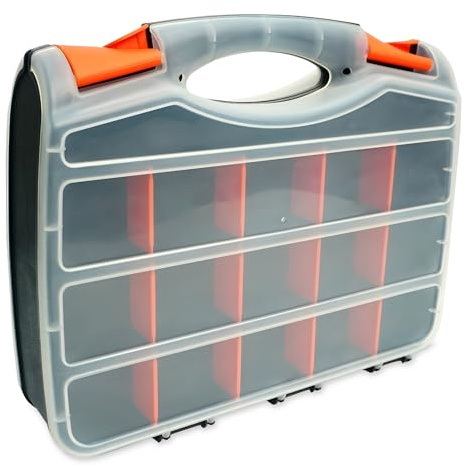 Trimming Shop 34 Compartment Double-Sided Storage Box, Black & Orange | Removable Plastic Dividers For Organising Screws, Nuts, Bolts And Other Small Parts