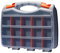 Trimming Shop Caja de almacenamiento de herramientas de doble cara con 34 compartimentos, con separadores de plástico extraíbles para tornillos, tuercas y piezas pequeñas, organizador negro/naranja