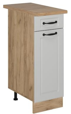 Vicco Küchenunterschrank R-Line, Schubladenschrank für die Küche, Weiß Landhaus, 30 cm, AP Eiche