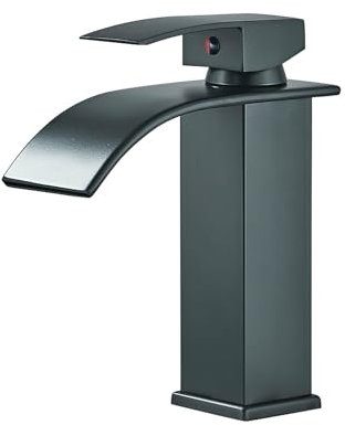 Hevenaov Basin Mixer Taps Waterfall Black Bathroom Sink Tap Mixers Stainless Steel with G1/2 UK Standard Hoses Single Lever Bathroom Sink Mixer Faucet 1 Hole