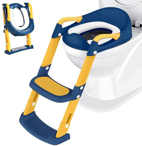 Sedile Riduttore WC per bambini, Toilet Ladder Seat, Riduttore Water Bambini Regolabile, Vasino Pieghevole Allenatore WC Scala, Pieghevole Training WC Vasino Sedile con Pedali Paraspruzzi Cuscino
