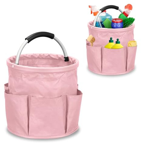 Les-Theresa Cleaning Caddy Organiser 17L, Cleaning Bag Collapsible Cleaning Products Organiser, Cleaning Caddy with Handle Multi Pocket Foldable Cleaning Bucket for Picnic Bath Shopping (Pink)