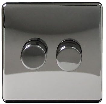 Arlec Double Dimmer Metal Light Switch | Black Nickel Finish, Screwless Faceplate | 2 Gang, 2-Way, Push On/Off | 250w, Universal, Compatible with LED & Halogen Lamps | 85 x 85 x 43mm