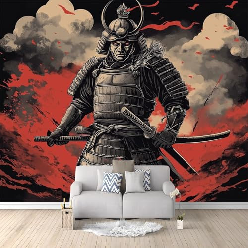 WHUOEUCO Papier Peint Panoramique Samouraï De Dessin Animé 300x210 cm Murale Intissé Moderne, Papier Peint Personnalisé 3D, Décoration Murale pour Salon Chambre Salle à Manger
