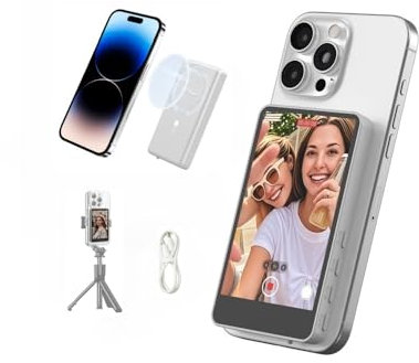 Synco Xview M4 Vlog-Selfie-Monitor-Bildschirm für iPhone und Android, Rückkamera mit 4,8 m Reichweite, magnetischer Whtie Selfie-Bildschirm, integrierter Lautsprecher für YouTube, TikTok