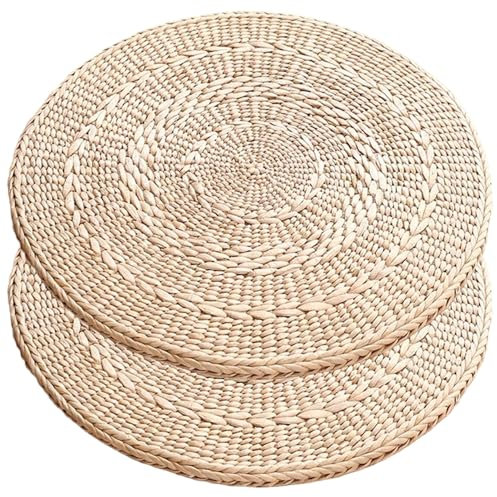 Cojines de piso de 2 piezas, almohada de piso de hierba tejida de 16 pulgadas para yoga y meditación de estilo japonés de estilo suave para la ventana de laurel y el uso de la oración, el cojín de