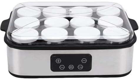 Jiawu Máquina Eléctrica para Hacer Yogur con 12 Frascos de Vidrio, Control de Temperatura y Temporizador Inteligente, Máquina Automática Multifuncional para Hacer Yogur Griego (EU enchufe 220V)