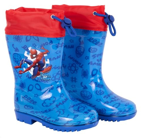 PERLETTI Stivali Pioggia Bambini Uomo Ragno - Stivaletti Impermeabili Spider Man Blu con Bordo Rosso - Galosce Bambino Spiderman con Suola Antiscivolo e Chiusura a Coulisse