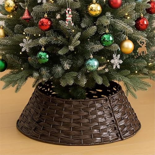 SilverChry Collare per Albero di Natale, Copri Base Albero di Natale 60x40cm, Gonna per Alberoo di Natalizio Tronco con Paillettes, Christmas Tree Collar-Decorazioni Natalizie Casa (Marrone)