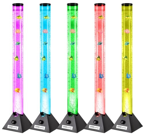 Gr8 Home 90cm Artificial Fish Lamp Bubble Fish Tube Light Floor Sensory Mood Lamp Colour Changing LED Water Feature Tower Novelty Aquarium Tropical Fish Colourful