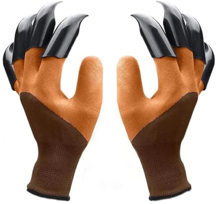 Alide A Pair Garden Gloves with Claws Waterproof Gardening Gloves for Digging Planting Farm with 8 Claws Best Choice for Garden（Coffee Black）