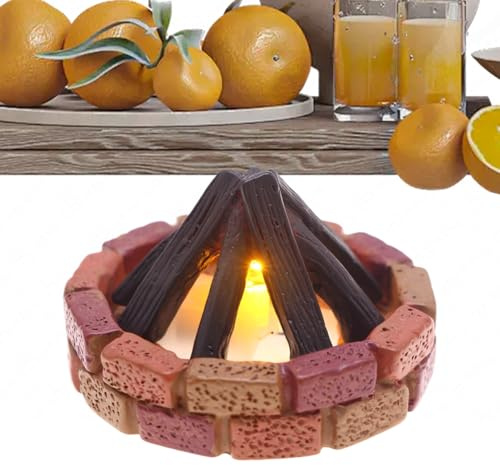 Lagerfeuer-Nachtlicht – Realistische flackernde Flammenlampe aus Harz, LED-Miniatur-Feuerlicht mit Ziegelsockel für Ambiente | für Schlafsaal, Arbeitszimmer, Schlafzimmer, Küche, Wohnung, Einweihung