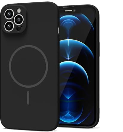 LoeoeL Magnetic Phone Case for iPhone 12 Pro Max Case Silicone, Cute Slim Thin Phone Cover Compatible with MagSafe for Women, Girly Soft Rubber Gel Mag Safecase with Camera Protection, Black