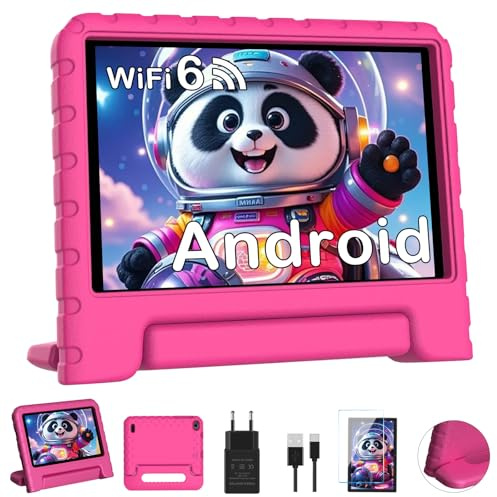 Dghrti Tablette Android - Écran HD 7 Pouces - 32 Go ROM + 2 Go RAM - Contrôle Parental - WiFi/GPS/BT 5.0-3500 mAh - Coque de Protection Antichoc Inclus - Rose