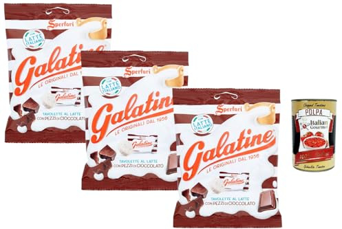 Italian Gourmet – Galatine Milchtabletten mit Schokoladenstückchen 3×115 g | Original italienische Süßigkeiten seit 1956, mit italienischer Milch, cremiger Snack + Italian Gourmet Polpa